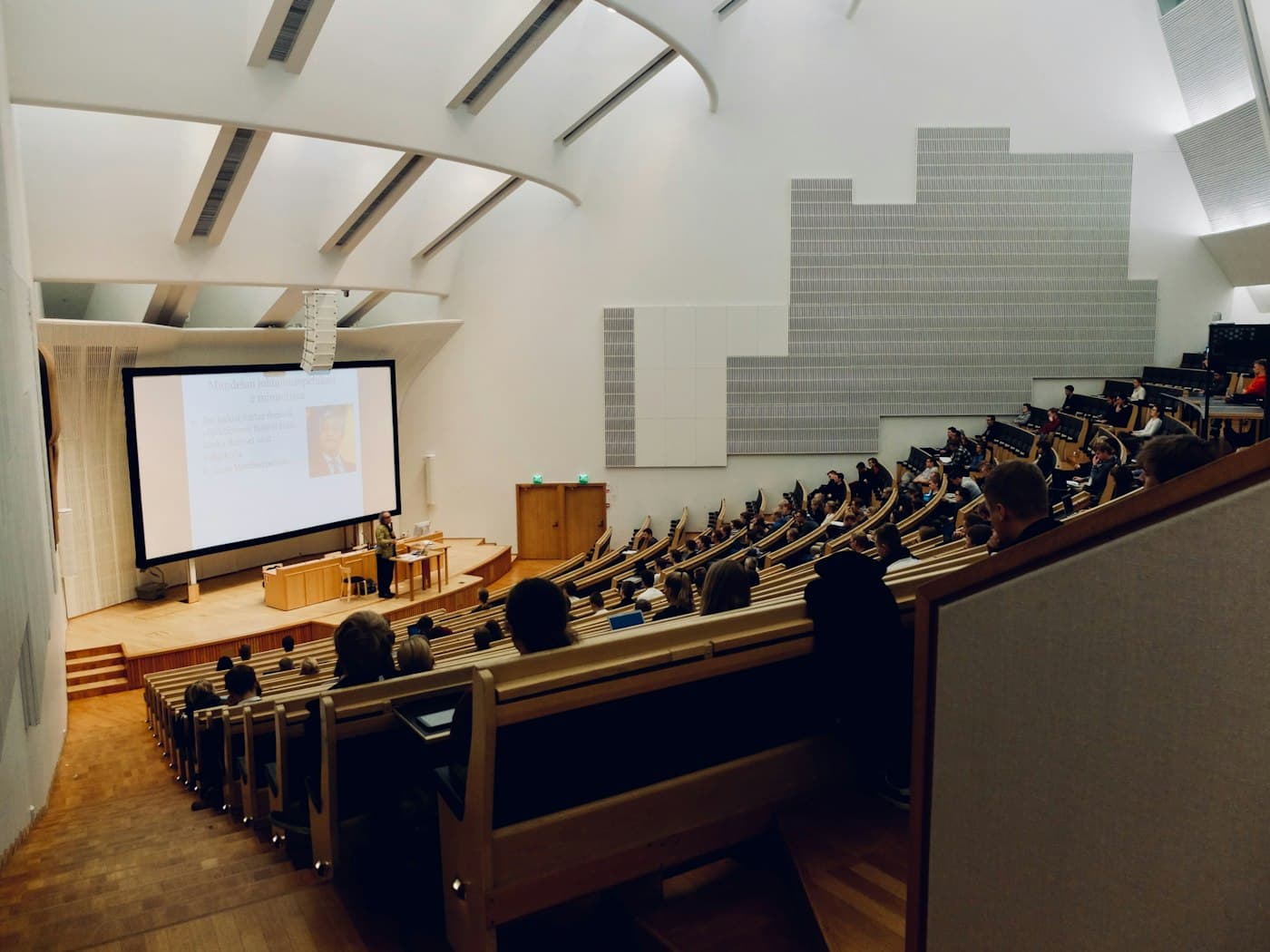 View from the back of a lecture hall during class